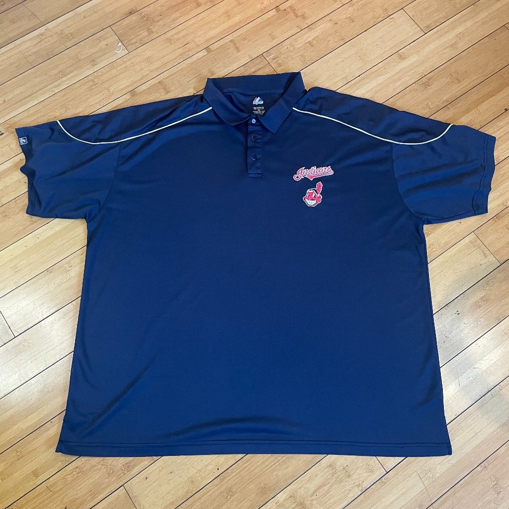 VTG Majestic MLB Cleveland Indians Short Sleeve Blue Polo Shirt Men Sz 4XL
